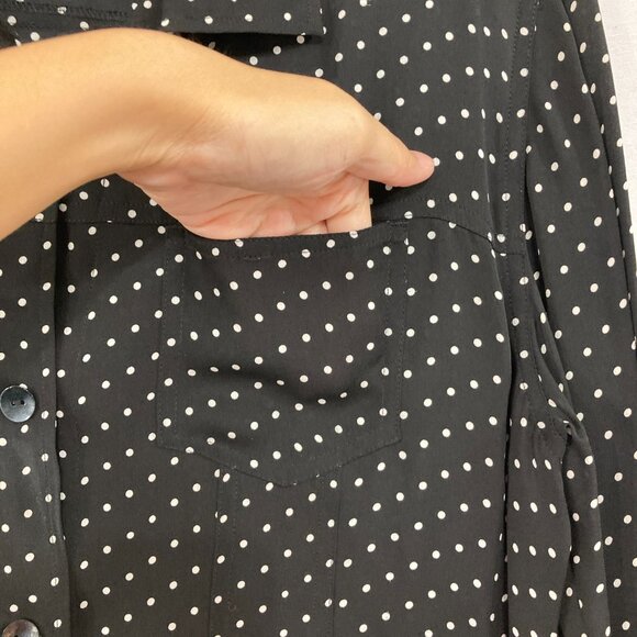 Chico's Blouse sz Large/2 Black White Polka Dot Pure Silk Long Sleeve Button Up - Picture 7 of 9